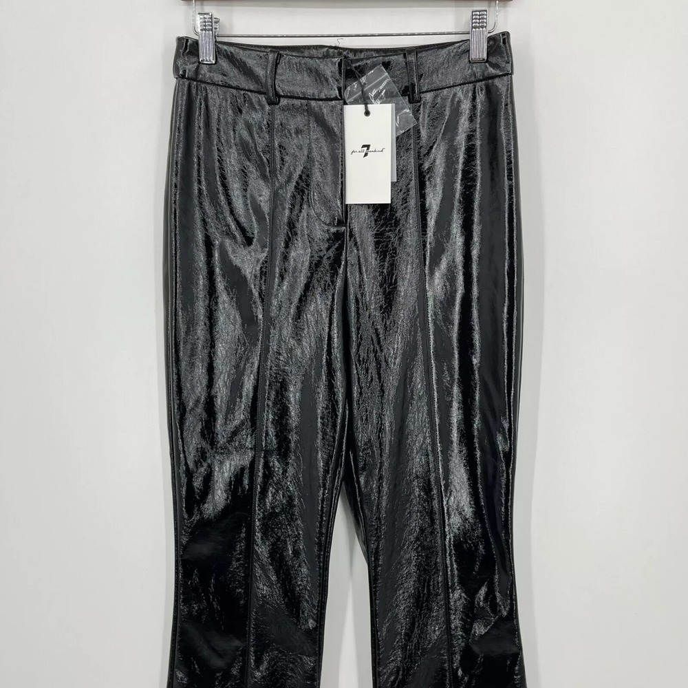 Seven 7 For All Mankind Faux Leather Pants Women's Size S Black Straight Leg NWT - Picture 2 of 11